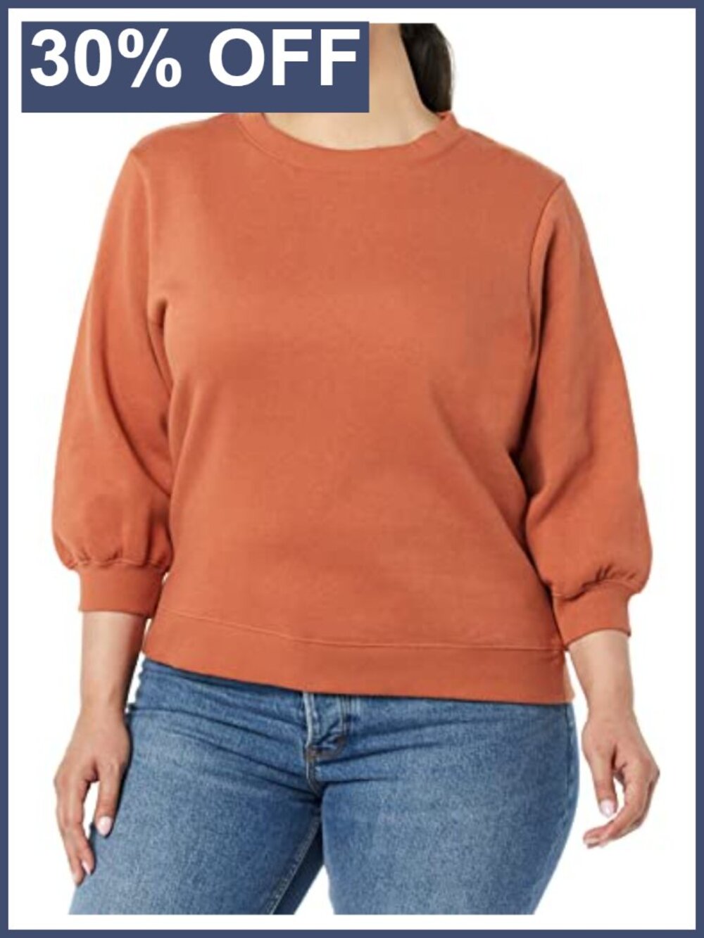 Women's French Terry Fleece Crewneck Sweatshirt 3/4 Blouson Sleeve Relaxed Fit